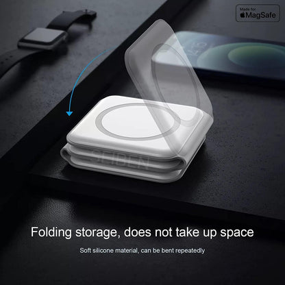 3 in 1 Magnetic Foldable MagSafe Compatible Wireless Charger for iPhone 16-12 Series | AirPods 2, 3, Pro, Pro2 | Compatible with only Apple Watch Series | 23W Charging | Wireless Charger - Pearl White